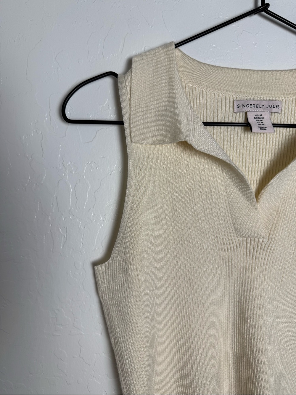 Sincerely Jules Cream Sleeveless Ribbed Knit Polo Crop Top - Picture 5 of 9